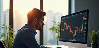 Analyste inquiet regardant un graphique de Solana en baisse