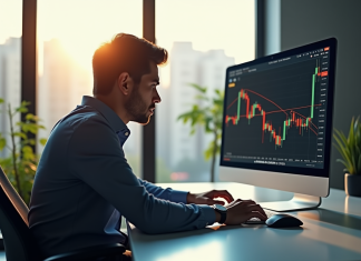 Analyste inquiet regardant un graphique de Solana en baisse