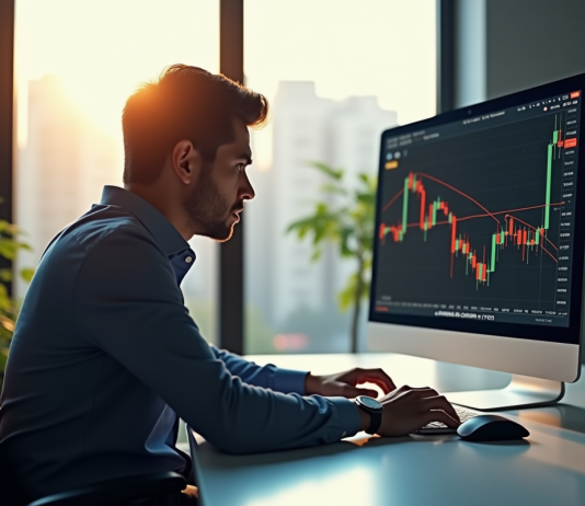 Analyste inquiet regardant un graphique de Solana en baisse