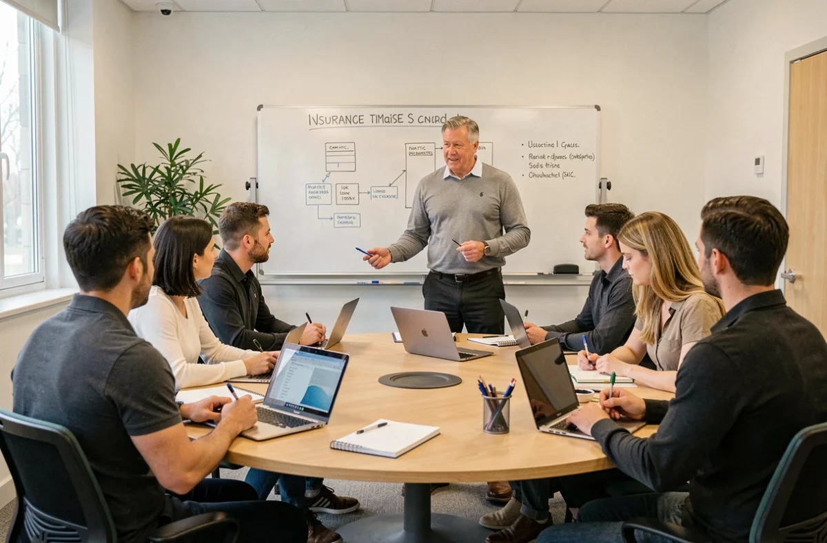 Un formateur d'Assuraforma animant une session de formation sur les produits d'assurance emprunteur pour des professionnels