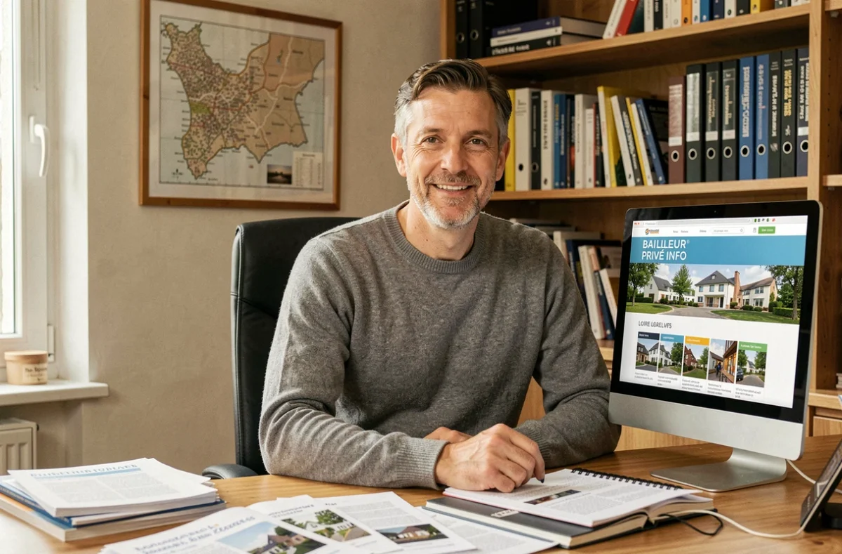 Expert de Bailleur Privé Info dans son bureau à domicile avec des ressources sur la gestion locative dans la Loire