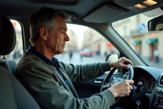 Conducteur de taxi parisien vérifiant le compteur numérique
