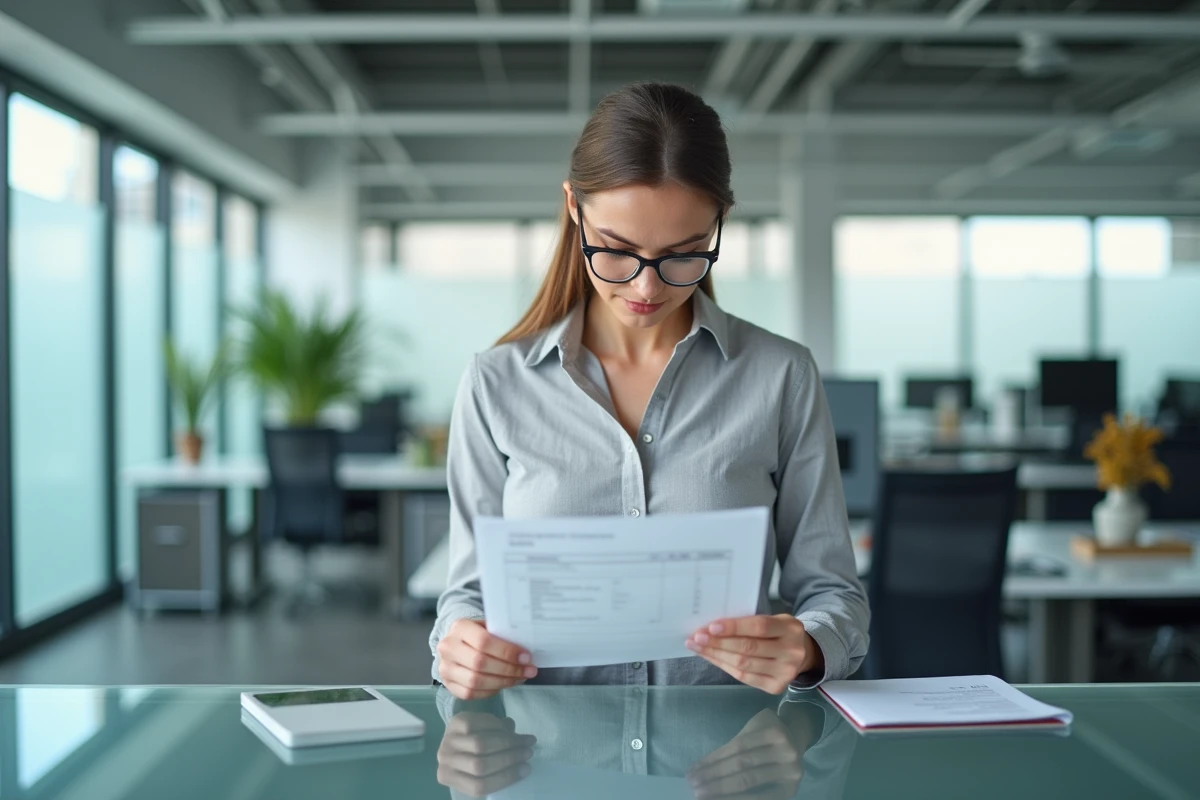 Comptable analysant un formulaire de déclaration de compte étranger dans un bureau professionnel