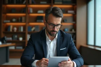 Conseiller financier analysant des documents bancaires pour un avis d'expert sur OLINDA Banque