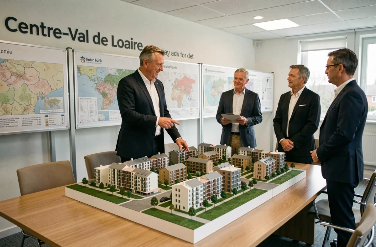 Conseiller de Domitys Invest présentant un projet d'investissement immobilier patrimonial à des clients en Centre-Val de Loire