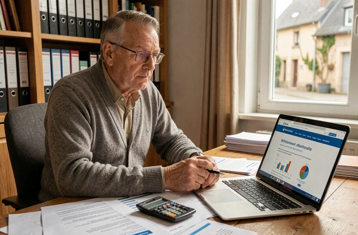 Élu local senior à son bureau personnel consultant des documents sur sa retraite et ses droits à la protection sociale en tant que maire