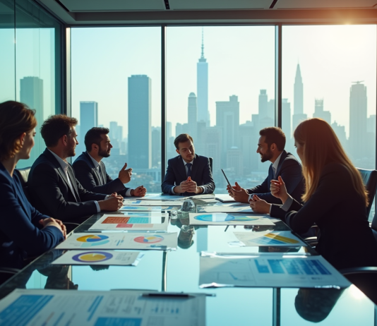 Groupe de professionnels en réunion dans un bureau moderne
