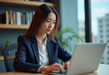 Investir dans le Litecoin : est-ce un bon choix ? Jeune femme vérifiant graphiques Litecoin sur son ordinateur