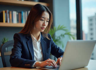 Investir dans le Litecoin : est-ce un bon choix ? Jeune femme vérifiant graphiques Litecoin sur son ordinateur