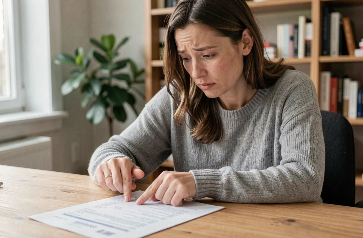 Femme analysant un relevé bancaire avec un débit AMZ Digital FRA d'Amazon Prime
