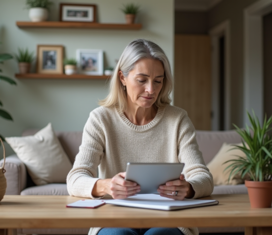 Femme d'âge moyen planifiant sa retraite à la maison