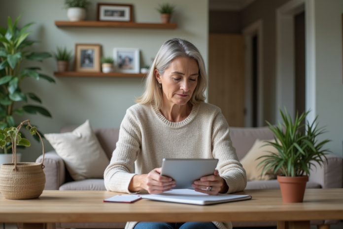 Femme d'âge moyen planifiant sa retraite à la maison