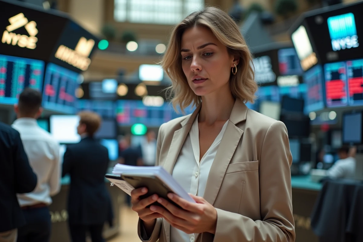 Femme d affaires sur le parquet de la bourse de Paris
