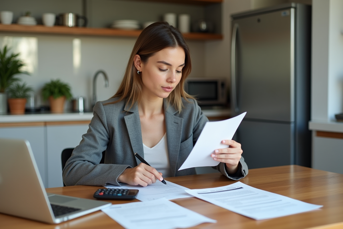 Jeune femme au travail dans une cuisine lumineuse