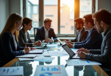 Groupe de professionnels analysant des graphiques financiers