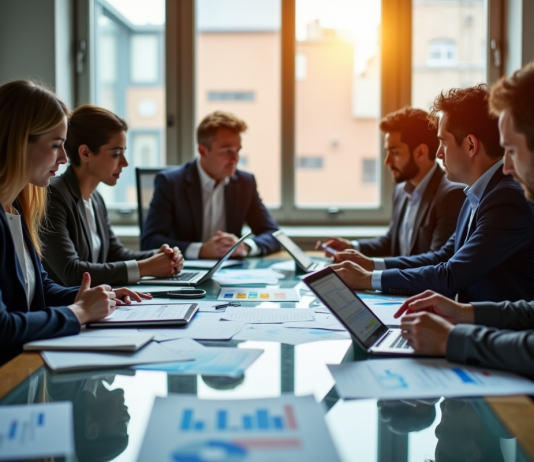 Groupe de professionnels analysant des graphiques financiers