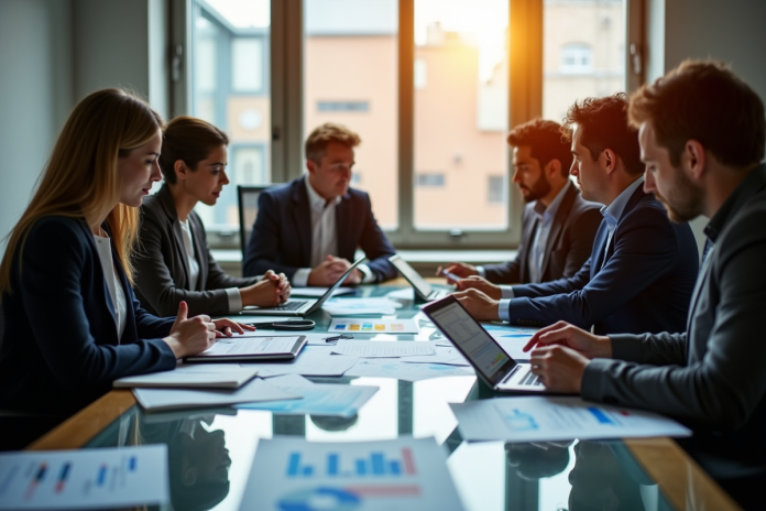 Groupe de professionnels analysant des graphiques financiers