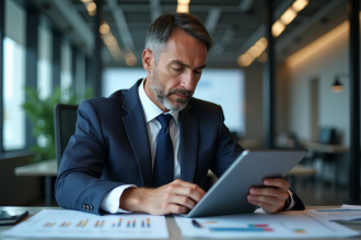 Homme d'affaires en costume dans un bureau moderne