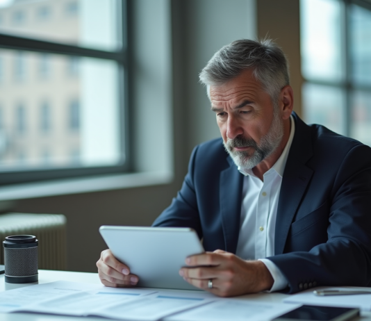 Homme d'affaires en réunion avec documents financiers