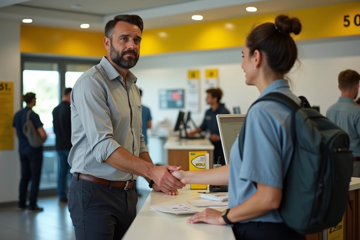 Homme déposant une lettre au guichet de La Poste pour envoyer un courrier à ACM IARD SA