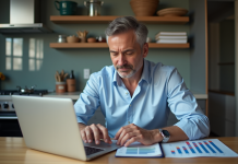Homme d'affaires étudiant des graphiques financiers sur un ordinateur