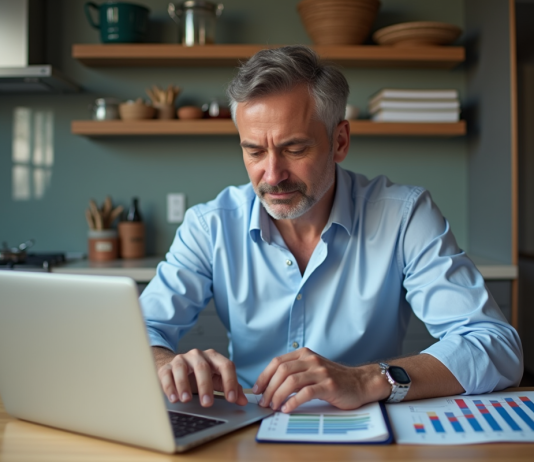 Homme d'affaires étudiant des graphiques financiers sur un ordinateur