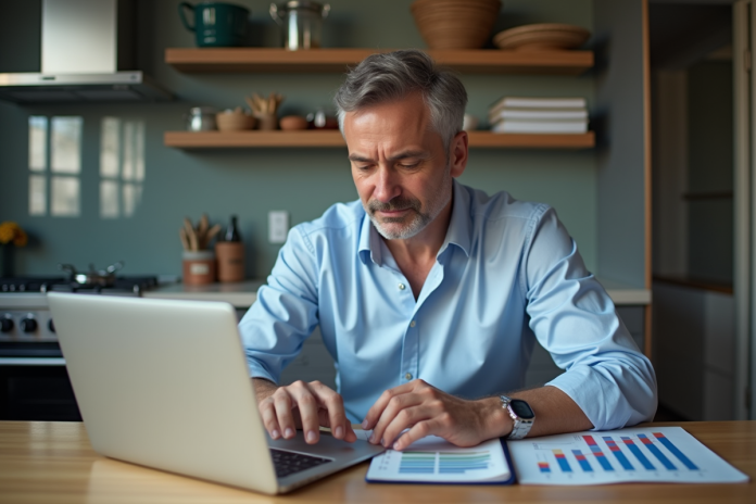 homme-finance-ordinateur Homme d'affaires étudiant des graphiques financiers sur un ordinateur