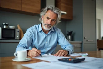 Homme d'âge moyen remplissant sa déclaration d'impots