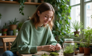Atelier terrarium Paris : une activité relaxante et écolo Femme assemble un terrarium dans un studio parisien lumineux