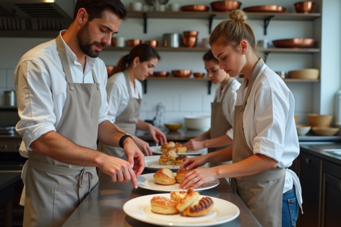jeunes-patissiers-parisien Jeunes adultes en cuisine pour pâtisserie française à Paris