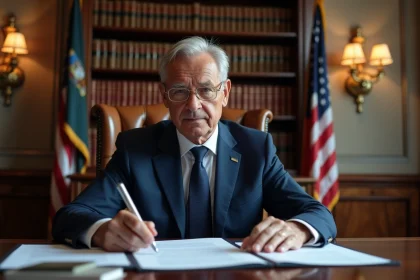 Maire homme en costume dans son bureau officiel