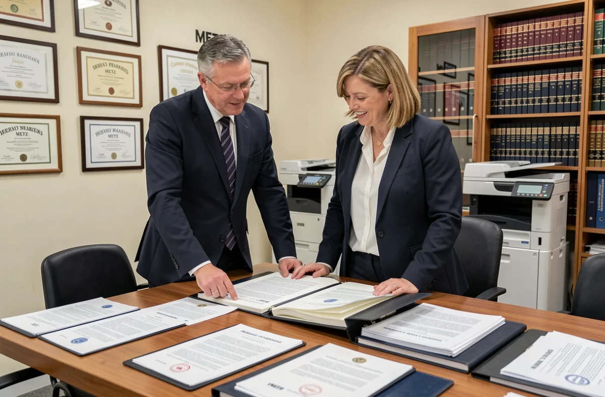 L'équipe de l'office notarial pluridisciplinaire Mamone et Mourer SCP à Metz discutant d'un dossier juridique