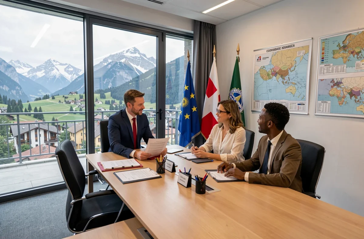 Office notarial transfrontalier d'Annemasse avec vue sur les Alpes franco-suisses, notaire consultant des clients sur des dossiers internationaux