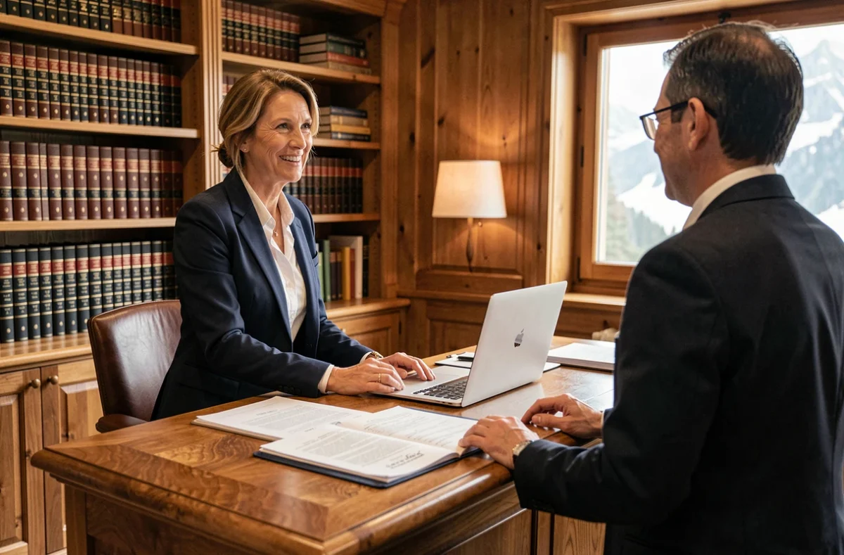 Réception professionnelle dans l'office notarial Barbieri et Associés, notaire accueillant des clients avec des documents juridiques