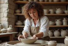 Atelier poterie Paris : les lieux incontournables Femme de moyenne age façonnant une bol avec de l'argile dans un atelier parisien