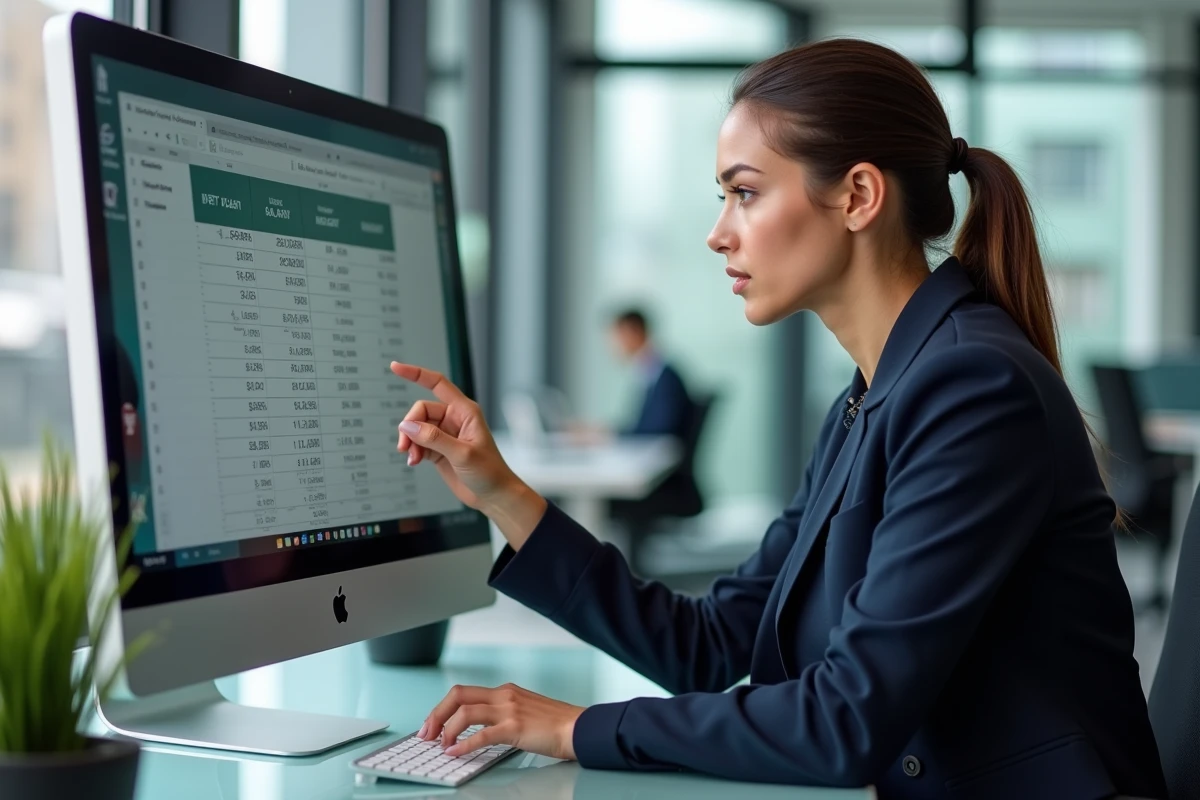 Comptable expliquant l'impact fiscal de la prime Macron sur un écran de simulation salariale dans un bureau professionnel moderne