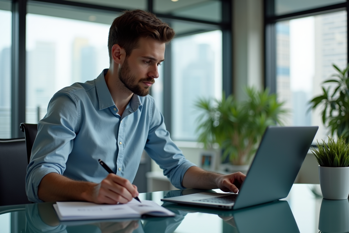 Jeune professionnel utilisant un graphique de cryptomonnaie