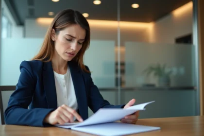 Femme consultant un conseiller bancaire La Banque Postale pour résoudre un problème de compte bloqué