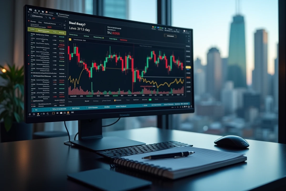 Écran de terminal de trading affichant le carnet d'ordres et les volumes en temps réel pour une action sidérurgique