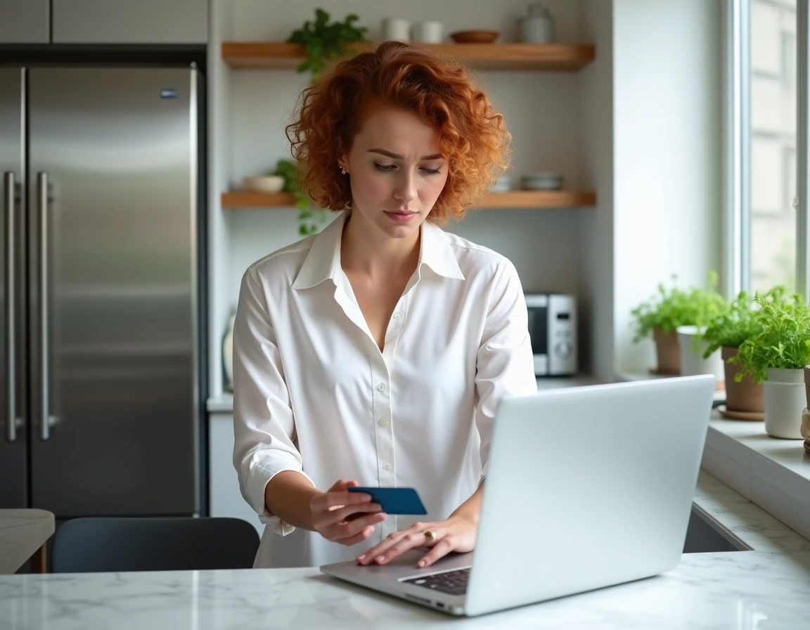 Femme vérifiant un prélèvement de 30 euros non reconnu sur son compte bancaire en ligne